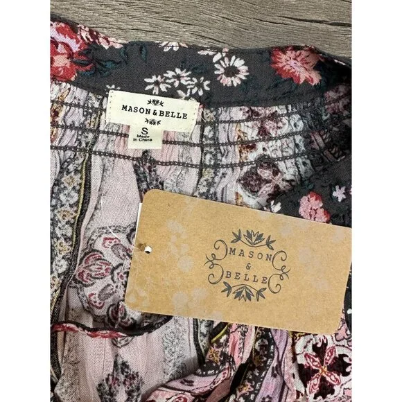 Mason & Belle Casey Tassel Detail Blouse - Gray/Pink S NEW - Picture 3 of 9